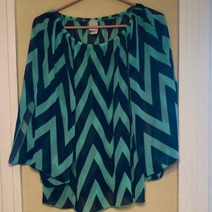 Mint Green and Navy Chevron Blouse
